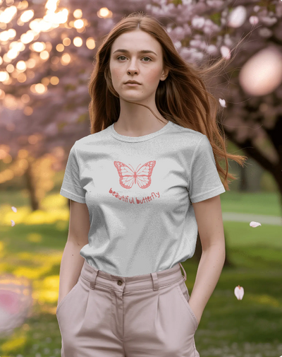 Pink and White Minimalist Beautiful Butterfly Premium T-Shirt