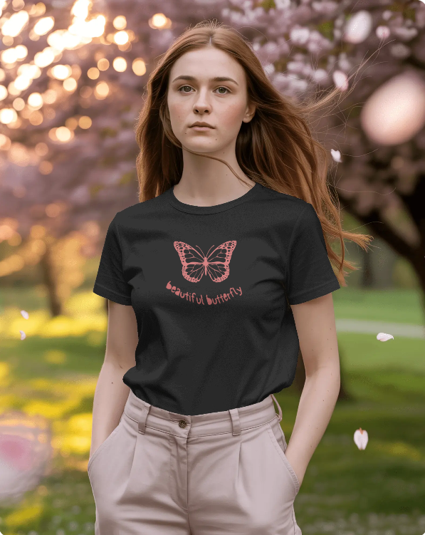 Pink and White Minimalist Beautiful Butterfly Premium T-Shirt