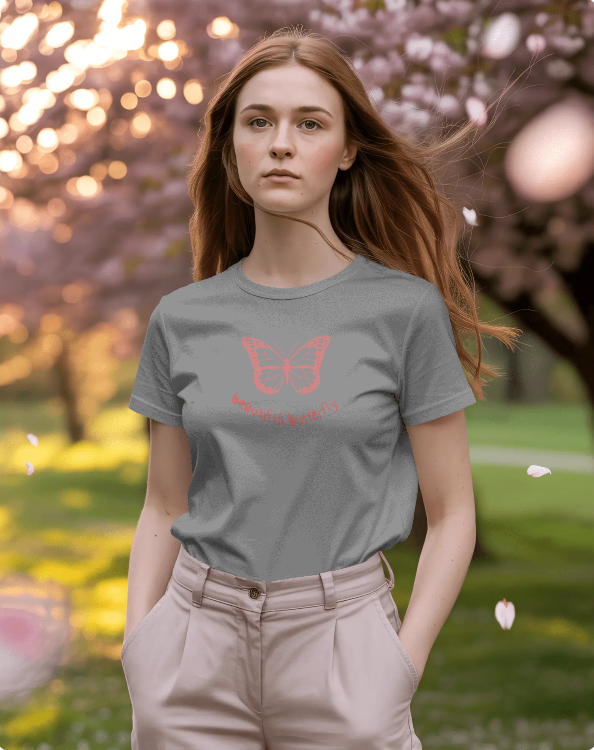 Pink and White Minimalist Beautiful Butterfly Premium T-Shirt