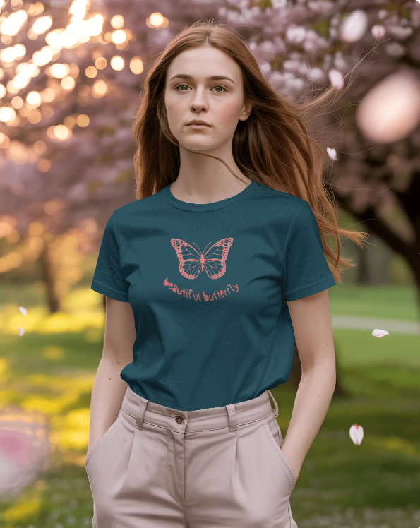 Pink and White Minimalist Beautiful Butterfly Premium T-Shirt