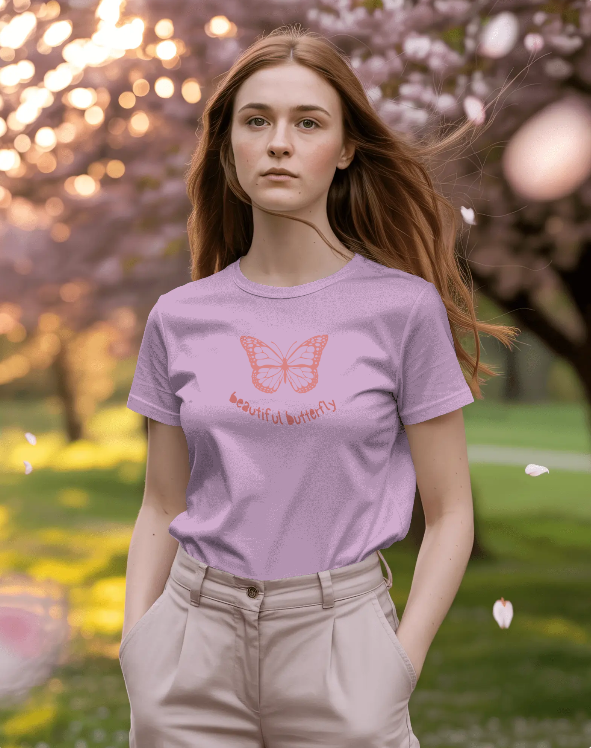 Pink and White Minimalist Beautiful Butterfly Premium T-Shirt