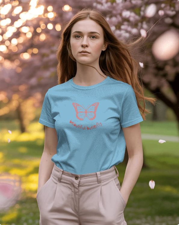 Pink and White Minimalist Beautiful Butterfly Premium T-Shirt
